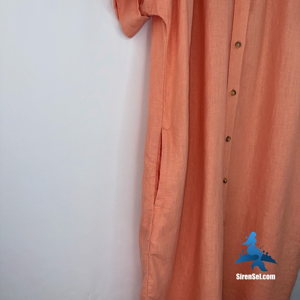 1146 J. Crew Relaxed-fit Short-Sleeve Linen Shirt-Dress - Size L - Orange - Picture 10 of 16